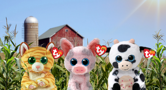 Three barnyard Beanie Babies