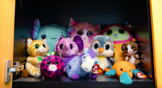 Locker with a variety of Beanie Baby products