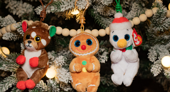 Three beanie clips on Christmas tree