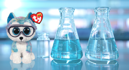 Beanie Boo next to science materials