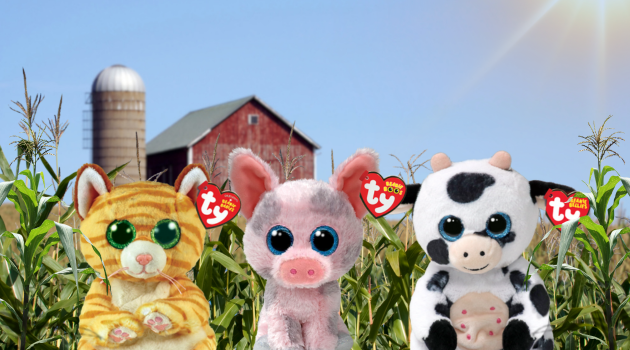 Three barnyard Beanie Babies