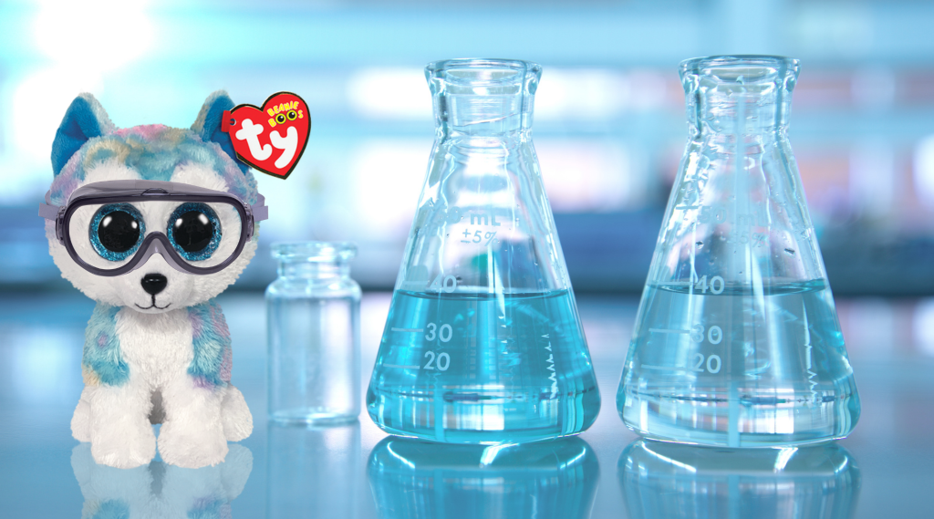 Beanie Boo next to science materials